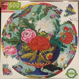 Eeboo 500-Piece Round Puzzle - Bouquet & Birds